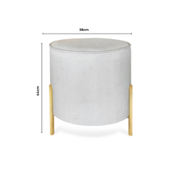 Puff Redondo Decorativo Suede Pé Metal Epóxi Dourado Off White - 2
