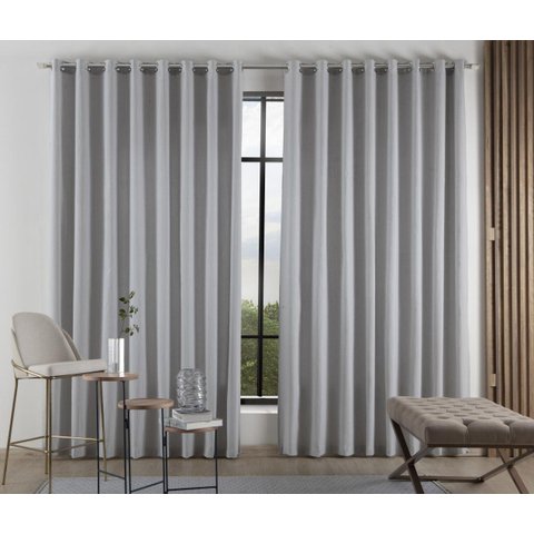 Cortina Tecido Linho 2,00M De Largura X 2,50M De Altura Cinza Para Sala Ou Quarto