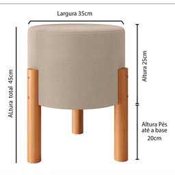 Puff Redondo Luxo Decorativo Charme com Pés de Madeira Linho Bege - 4