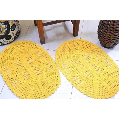 Par de Tapetes em Crochê Oval Liso - Amarelo Arte & Tear