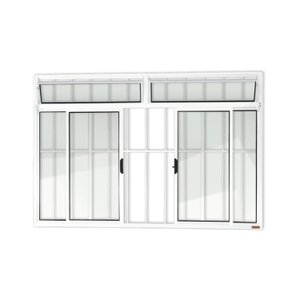 Janela Plus 4 Folhas com Bandeira e Grade Vidro Liso 120cm x 150cm Brimak