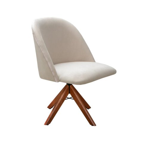 Poltrona Gaia Base Giratória de Madeira Cor:Suede Bege 080