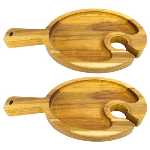 Kit 2 Tábuas Prato Petisqueira de Teca Suporte Taça Copo