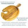 Kit 2 Tábuas Prato Petisqueira de Teca Suporte Taça Copo - 3