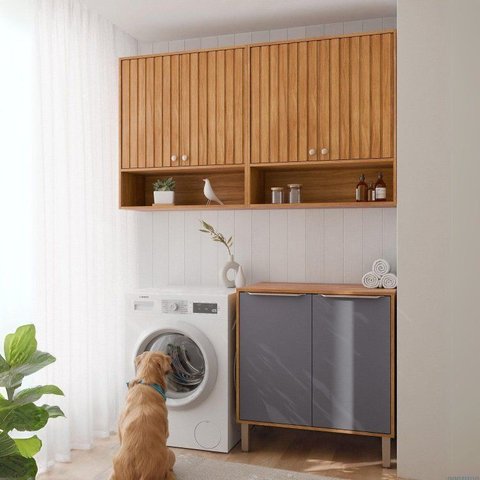 Armários Multiuso para Área de Serviço 3 Peças com 6 Portas Divina Cinamomo/Titânio