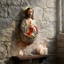 Ver imagem 2 de Pia de Água Benta Sagrado Coração de Jesus de Resina para Parede Clara - 15 cm