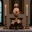 Ver imagem 3 de Pia de Água Benta Sagrado Coração de Jesus de Resina para Parede Clara - 15 cm