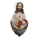 Ver imagem 1 de Pia de Água Benta Sagrado Coração de Jesus de Resina para Parede Clara - 15 cm