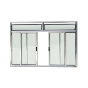 Janela de Aluminio de Correr com Bandeira 120x200cm 4 Folhas com Vidro Liso Plus Brimak 