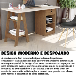 Mesa de Estudo Escrivaninha Cavalete com Gaveta Bali:off White/ Canela - 4