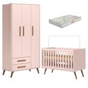 Ver imagem 1 de Berço Americano 3820 e Guarda Roupa Roupa 3830 Q Encanto Retrô Rosa com Colchão da Gazin - Qmovi