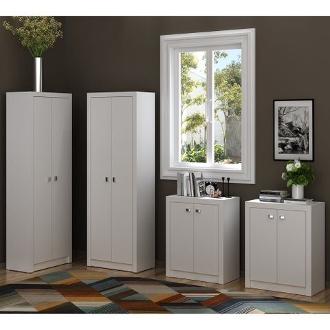 Conjunto com Armário de Escritório 04 pç CJ43018-049 Tecno Móbili - Branco