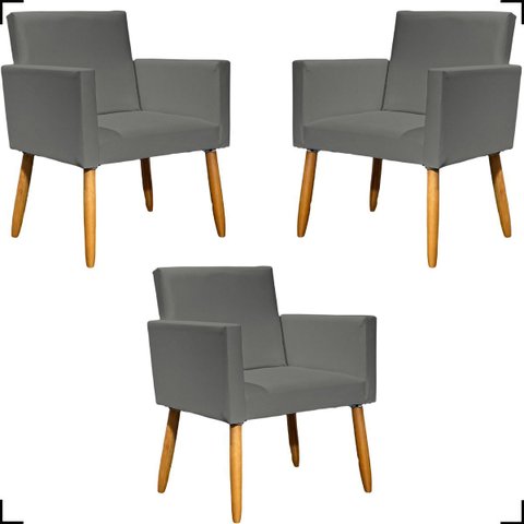 Kit 3 Poltronas Decorativa para Sala Recepção Consultório Nina Corino Cores Pé Palito 30 Cm Castanho