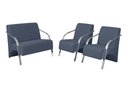 Ver imagem 1 de Conjunto Vênus Braço Alumínio D Salla Suede 2 Poltronas de 1 Lugar e 1 de 2 Lugares Azul Bic