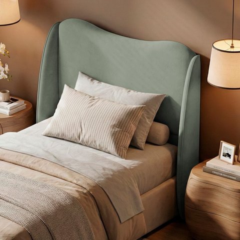 Cabeceira Orgânica para Cama Box Viúva Luma 120cm Bouclê Verde Menta - Desk Design