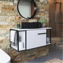 Ver imagem 4 de Gabinete Suspenso para Banheiro 80cm P1019 Branco com Cuba Berlin Preta