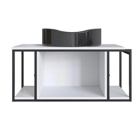 Gabinete Suspenso para Banheiro 80cm P1019 Branco com Cuba Berlin Preta