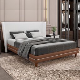 Cabeceira Corea King Curva Orgânico Courino Caramelo / Bouclé Suave Off White - Sallar Home - 6