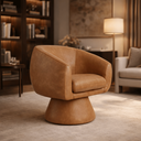 Ver imagem 1 de Poltrona Giratória Orgânica Maya Tecido Linho Courino Design Redondo Sala Quarto Suporta 150kg:corin