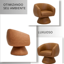 Ver imagem 2 de Poltrona Giratória Orgânica Maya Tecido Linho Courino Design Redondo Sala Quarto Suporta 150kg:corin