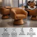 Ver imagem 4 de Poltrona Giratória Orgânica Maya Tecido Linho Courino Design Redondo Sala Quarto Suporta 150kg:corin