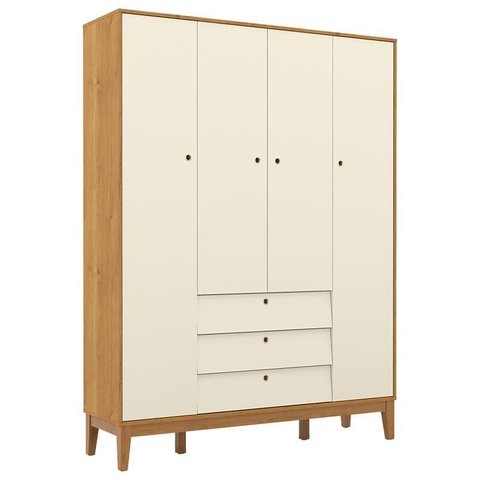 Berço Americano e Guarda Roupa Unique 4 Portas Off White Freijó Eco Wood com Colchão Ortobom - Matic
