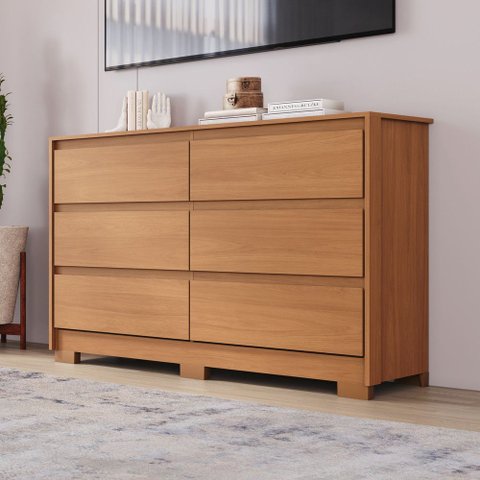 Cômoda 6 Gavetas com Corrediças Telescópicas Layla 130cm Castanho Casa 812