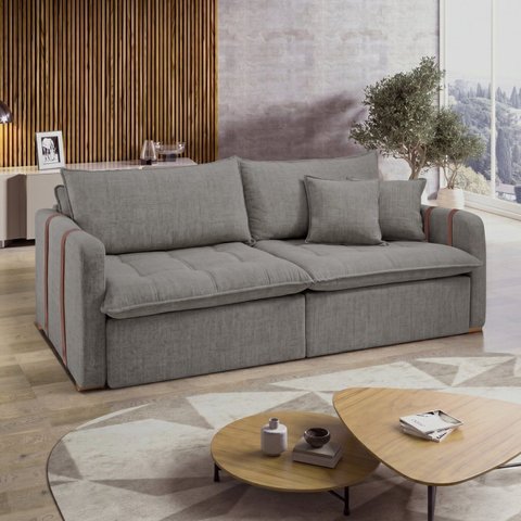 Sofá Cama Retrátil e Reclinável 3 Lugares Linho Cinza Michigan 200cm Yescasa
