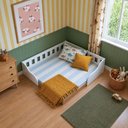 Ver imagem 2 de Cama Infantil de Chão Montessoriana de Casal com Proteção Lateral BCA33 Cor Branco/Mel - BRV Móveis