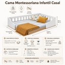 Ver mais imagens de Cama Infantil de Chão Montessoriana de Casal com Proteção Lateral BCA33 Cor Branco/Mel - BRV Móveis
