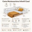 Ver imagem 3 de Cama Infantil de Chão Montessoriana de Casal com Proteção Lateral BCA33 Cor Branco/Mel - BRV Móveis