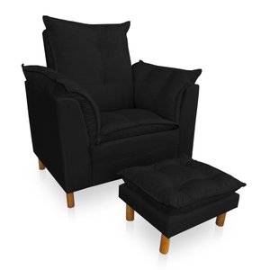 Kit Poltrona Amamentação Sara e Puff Suede Preto Sky Mobile