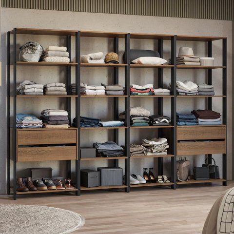 Guarda-roupa Closet Modulado 4 Gavetas 18 Prateleiras 258cm Valencia Madesa
