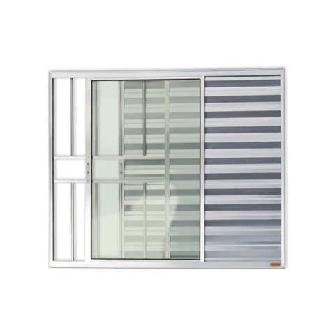 Janela de Aluminio Veneziana de Correr 80x80cm 3 Folhas com Grade e Vidro Liso Confort Brimak Brilha