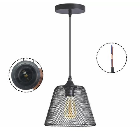 Lustre Pendente Abajur Cupula Decoraçao Casa Quarto Sala Copa Iluminaçao Metal Aramado Ajustavel Luz
