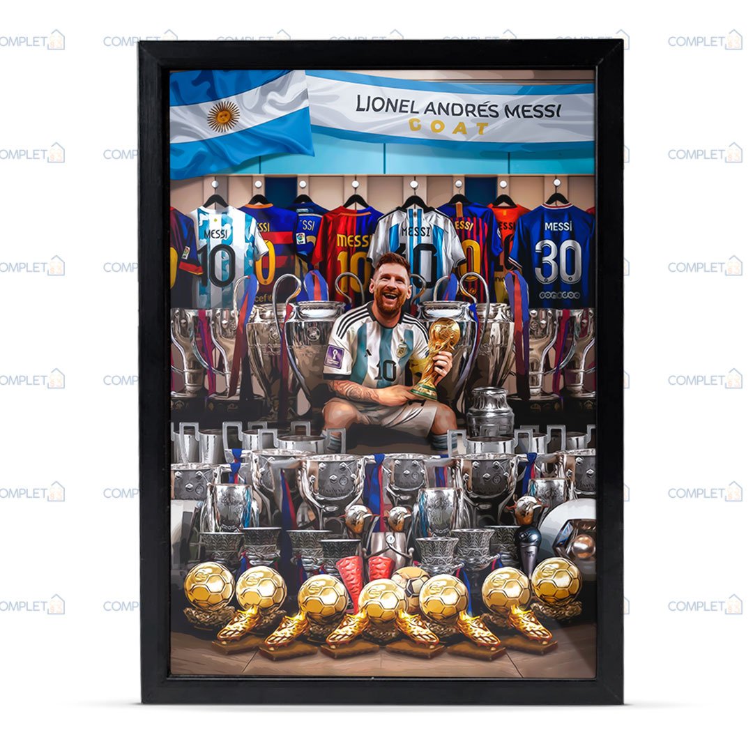 Quadro Messi O Maior De Todos Os Tempos Moldura e Vidro - 3