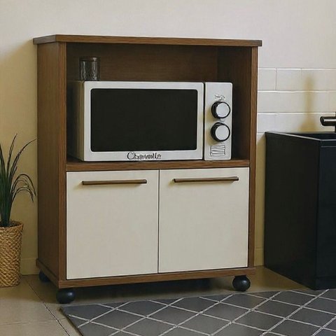 Balcão para Microondas Armário Multiuso Madu Feito em Mdf Freijó / Off