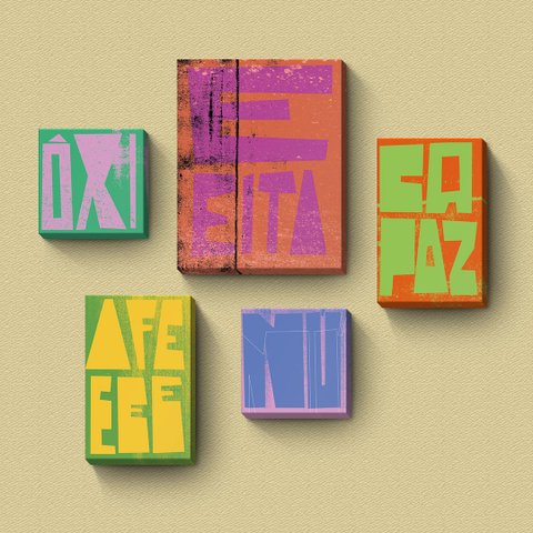 Interjeições Brasileiras - Quadro ou placa decorativa com 5 peças - 15mm - Quadro decorativo (Borda 