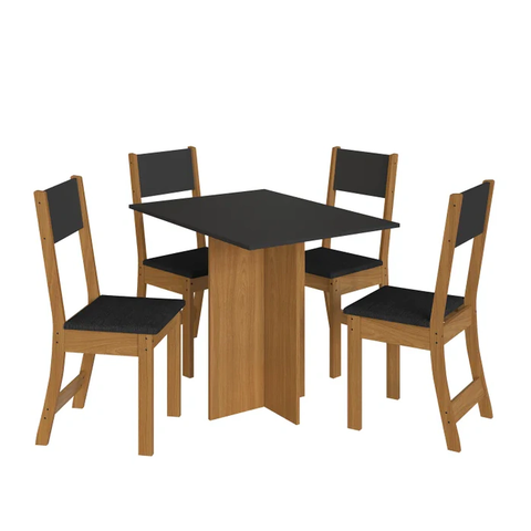 Conjunto Mesa Jantar 4 Lugares Talita MDF Cadeiras Estofadas:Freijo Chumbo