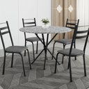 Ver imagem 1 de Conjunto Sala de Jantar Mesa Redonda 80cm Tampo Granito com 4 Cadeiras Milla Preto/Platina/Ocre