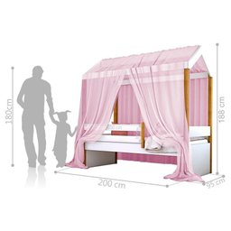 Cama Montessori Cabana Solteiro Com Dossel Rosa - 3