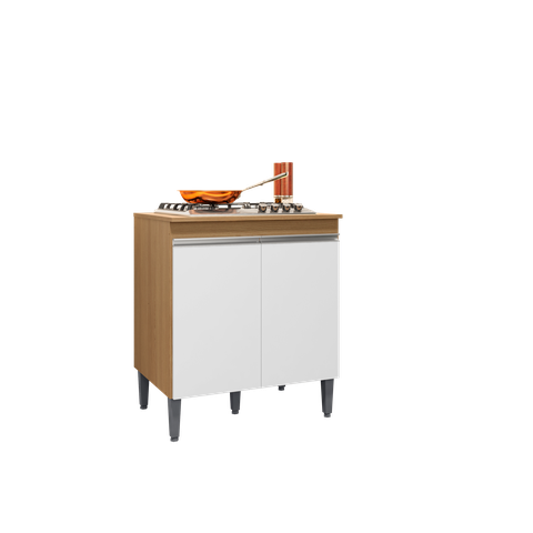 Balcão P/ Cooktop Andreia 4 ou 5 Bocas Amendoa Branco - Ajl Móveis