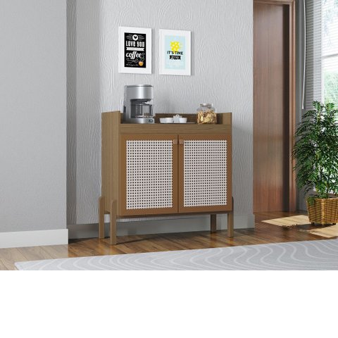 Buffet Aparador Tropical com Rattan 2 Portas MDF Poquema Móveis