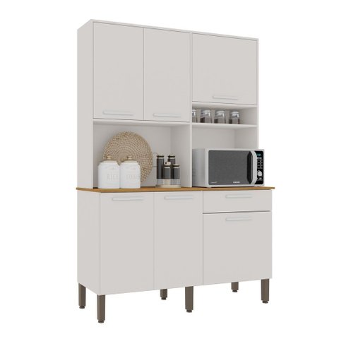 Armário Cozinha New Siena 5 Portas Abrir 1 Porta Basculate 1 Gaveta Salleto Branco