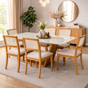 Ver imagem 1 de Mesa de Jantar Madeira Maciça 6 Lugares Safira 160x90 Moderna Tampo Vidro Off White