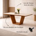 Ver imagem 3 de Mesa de Jantar Madeira Maciça 6 Lugares Safira 160x90 Moderna Tampo Vidro Off White