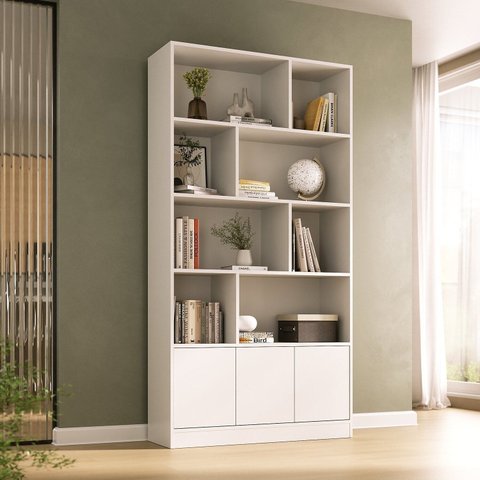 Estante de Livros 100% MDF 94CMX180,5cm 3 Portas 8 Nichos Versatile Yescasa Branco