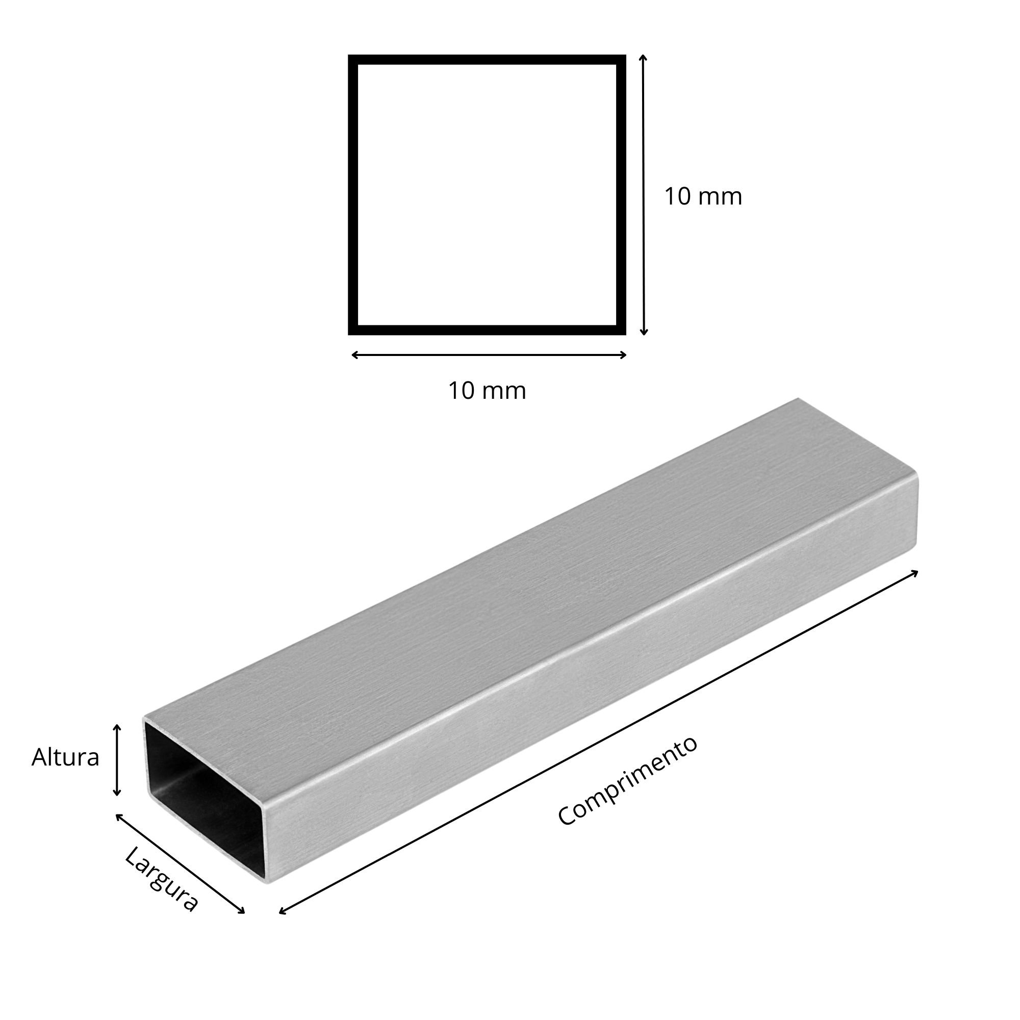 Tubo Metalon Quadrado - 10mm X 10mm - Polido - 90cm - 3