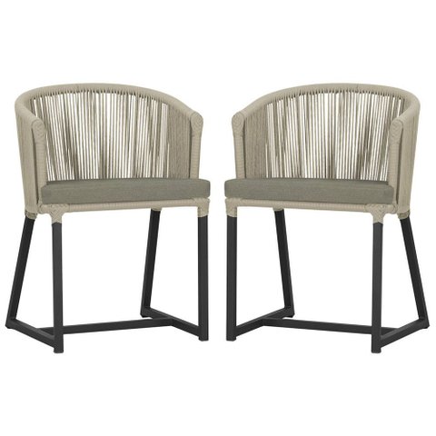 2 Cadeiras de Jantar Área Noronha em Alumínio com Pintura Preta Corda Náutica E8 Trama Original