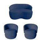 Ver imagem 2 de Kit Namoradeira + 2 Poltronas Decorativa Beatriz Orgânica Veludo Azul Marinho